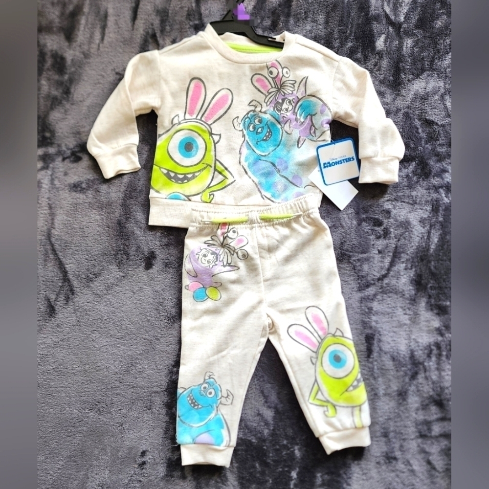 NWT Monsters Inc toddler girl's / boy's Easter pullover and joggers set size 12m